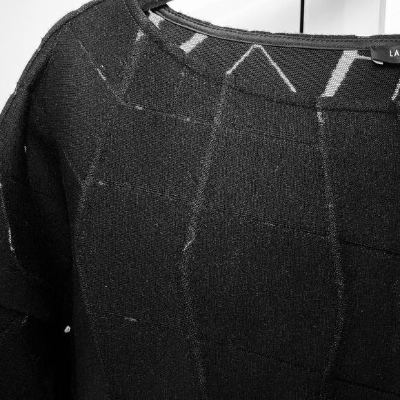 Lafayette 148 Cutout and Faux Leather Trim Sweater - Women Size M - Black - Picture 5 of 6